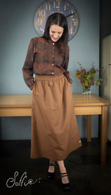 32 Gonna lunga arricciata in rasatello di cotone - Mistral S14 Donna