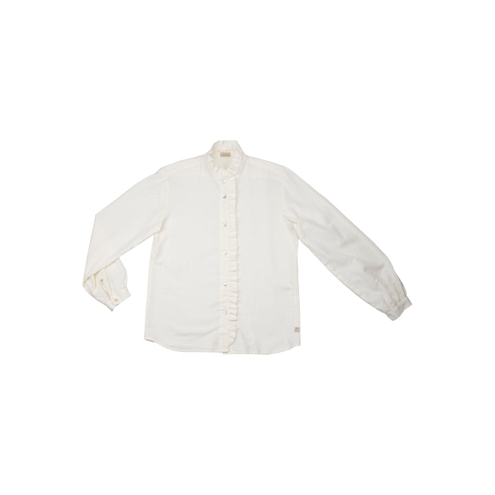12 Camicia manica lunga in cotone con rouche  - Corolla S21 Donna