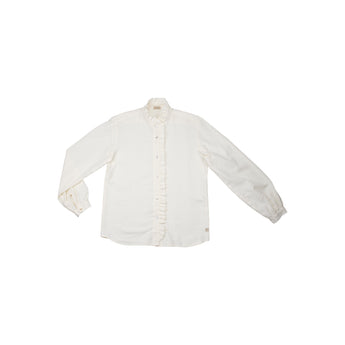 12 Camicia manica lunga in cotone con rouche  - Corolla S21 Donna