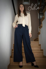 21 Pantalone palazzo in flanella di cotone -  Bocciolo S07 Donna