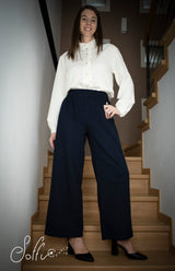 21 Pantalone palazzo in flanella di cotone -  Bocciolo S07 Donna