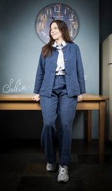 24 Pantalone palazzo in lino gessato -  Bocciolo S08 Donna
