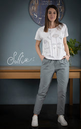 41 Pantalone gamba diritta in denim oxford verde - Bocciolo S06 Donna