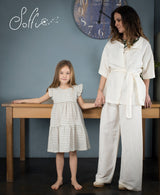 07 Abito con balze lino rigato -  Aria S60