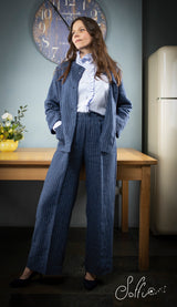 24 Pantalone palazzo in lino gessato -  Bocciolo S08 Donna